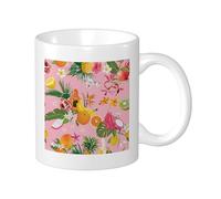 Tropical Set Of 1 Printing Mug Banana Orange Floral Fruit Pattern Artistic Cottage pink yellow green Ceramic Decorative Light Weight Outdoor School Camping Bedroom Flat Bottom Tea Cups 11 Ounce