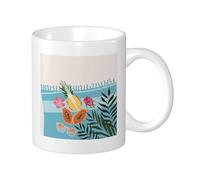 Tropical Set Of 1 Printing Mug Pattern Leaves Flower Fruit Plant Pineapple Cartoon blue yellow pink Ceramic Unspillable Collection Office Gym Desk Camping With Handles Flat Bottom 11 Ounce