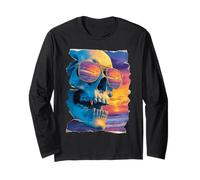 Tropical Skull in Sunglasses Sunset Summer Gothic Summerween Long Sleeve T-Shirt