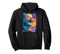 Tropical Skull in Sunglasses Sunset Summer Gothic Summerween Pullover Hoodie