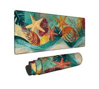 Tropical Starfish Large Gaming Mouse Pad, Colorful Ocean Leaves Stitched Edge Mousepad, Rubber Non-Slip Washable Gaming Mouse Pad for Home and Office Computer, Laptop 16x36 Inch