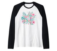 Tropical Starfish Mosaic Floral Ocean Design Raglan Baseball Tee