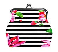 Tropical Stripe Floral Flower Women’s PU Leather Coin Wallets Girls Mini Buckle Coin Purse Pouch