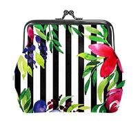 Tropical Stripe Floral Flower Women’s PU Leather Coin Wallets Girls Mini Buckle Coin Purse Pouch