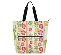 Tropical Style Flower Leaves Yellow and Red Book Bag Art Tote Bag for Kids Students Adults, Gothic Lightweight Child Book Tote Resuable Grocery Bag Handbag for School Shopping Grocery