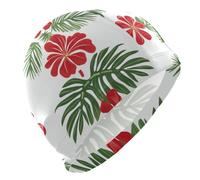 Tropical Style Flower Red and Green swim hats for adult Short Hair waterproof caps for women swimming Hair Protection and Drag Reduction gorro para piscina mujer