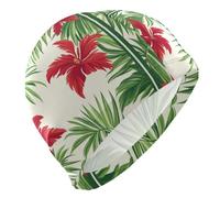 Tropical Style Flower Red and Green swimming for ladies Short Hair waterproof caps for women swimming Hair Protection and Drag Reduction gorro para piscina mujer