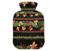 Tropical Style Flower Yellow Red and Green Water Bottle for hot Water with Soft Cover, 2L hotwater Bag for Tummy Warmer, Menstrual Cramps, compresas calientes para el vientre