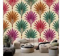 Tropical Style Panoramic Poster Wallpaper 400W x 280H cm, Plant Stripes Palm Leaf Wallpaper Mural for Accent Wall in Bedroom Living Room Hallway - Waterproof & Removable Wall Mural