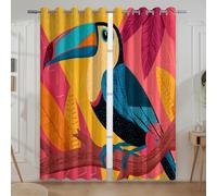 Tropical Style Toucan Cartoon Curtains For Home Cinema - Original Design Printed Panel Curtains, Pink, W46 x L90(2 Panels) 117x228cm