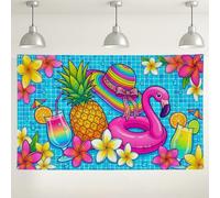 Tropical Summer Backdrop, Colorful Tropical Bird and Pineapple Party Decorations, Bright Blue Floral Background for Photography Events and Celebrations 71x43 Inch