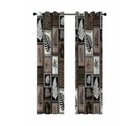 Tropical Summer Boho Blackout Curtains for Bedroom Living Room, Monstera Fern Palm Leaf Hibiscus Brown 90 In Long Thermal Insulated Room Darkening Drapes Grommet Window Treatments, 52 x 90 In