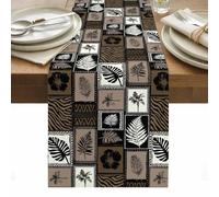 Tropical Summer Boho Table Runner 13 x 36 Inch, Monstera Fern Palm Leaf Hibiscus Brown Washable Cotton Linen Dining Table Runner Tabletop Decorations for Restaurant Home Kitchen Party