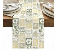 Tropical Summer Boho Table Runner 13 x 90 Inch, Monstera Fern Leaf Palm Leaf Hibiscus Washable Cotton Linen Dining Table Runner Tabletop Decorations for Restaurant Home Kitchen Party
