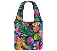 Tropical Summer Fruits Leaves Colorful Pattern Canvas Tote Bag for Women, Reusable Grocery Shopping Cloth Bag with Wide Handle