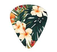 Tropical Summer Hawaiian Flower Palm Leaves 12 Pack Guitar Plectrums With Storage Case, 0.46/0.71/0.96mm, Including Thin, Medium Thick Guitar Plectrums For Electric Guitars Bass Ukulele