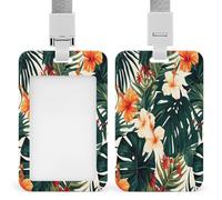Tropical Summer Hawaiian Flower Palm Leaves Badge Holders Retractable ID Badge Holder with Lanyard Heavy Duty Badges Reel Card Protector Detachable ID Card Holder for Nurse Teacher Staff Officer