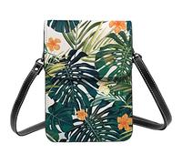 Tropical Summer Hawaiian Flower Palm Leaves Coconut Beach Sunset Hammock Crossbody Cell Phone Purses for Women, PU Leather Cute Printed Small Mobile Phone Wallet