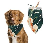 Tropical Summer Hawaiian Flower Palm Leaves Dog Bandanas Adjustable Bib Party Pet Decorations Cute Dog Triangle Scarfs for Small Medium Puppy Cat Costume Accessory