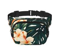 Tropical Summer Hawaiian Flower Palm Leaves Fanny Pack For Women Waterproof Adjustable Belt Bags Waist Pack Fashion Casual Crossbody Bags Bum Bag For Running Workout Hiking Traveling, Black, One Size