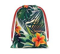 Tropical Summer Hawaiian Flower Palm Leaves Gift Bags with Drawstrings, L | Soft Velvet Pouch Storage, Sack Xmas Storage Bag Perfect for Party Wedding Christmas