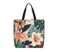 Tropical Summer Hawaiian Flower Palm Leaves Large Shoulder Tote Bag for Women Lady Reusable Daily Casual Shoulder Bag for Vacation Travel Picnic Shopping Work Gym, Christmas Halloween Grocery Handbags