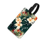 Tropical Summer Hawaiian Flower Palm Leaves Luggage Tag Classic Personalized Repeated Luggage Tag Cute Unique Travel Essentials Identifiers for Women Men Baggage Backpack Handbag Suitcase, Black-style