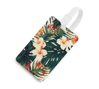 Tropical Summer Hawaiian Flower Palm Leaves Luggage Tag Classic Personalized Repeated Luggage Tag Cute Unique Travel Essentials Identifiers for Women Men Baggage Backpack Handbag Suitcase, White-style