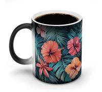 Tropical Summer Hawaiian Flower Palm Leaves Mug Heat Sensitive Color Changing Cups 11 Oz Ceramic Discoloration Mugs Funny Camper Mugs Creative Magic Mug Modern Coffee Cup Novelty Water Cup for Men Wom