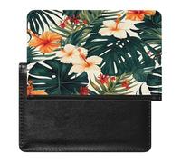 Tropical Summer Hawaiian Flower Palm Leaves Passport Holder Passport Wallet Document Organizer Protector PU Leather Card Slot Travel Accessories