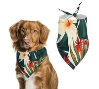 Tropical Summer Hawaiian Flower Palm Leaves Pet Scarf Adjustable Pet Accessories Triangular Scarf Washable Floral Print Puppy Bib Bandana Stylish Comfortable Cat Scarves for Holiday Scarfs