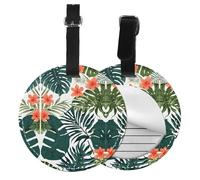 Tropical Summer Hawaiian Flower Palm Leaves Print 1/2/4pcs Luggage Tags,Round Leather Travel Suitcase Labels with Privacy Name Address Card
