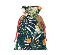 Tropical Summer Hawaiian Flower Palm Leaves Print Drawstring Gift Bags,For Holiday Season,Birthdays,Anniversaries And Any Special Occasion