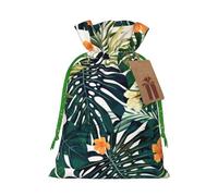 Tropical Summer Hawaiian Flower Palm Leaves Print Drawstring Gift Bags,For Holiday Season,Birthdays,Anniversaries And Any Special Occasion