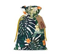 Tropical Summer Hawaiian Flower Palm Leaves Print Drawstring Gift Bags,For Holiday Season,Birthdays,Anniversaries And Any Special Occasion