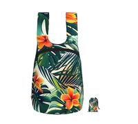 Tropical Summer Hawaiian Flower Palm Leaves Print Foldable Backpack, Ultra Lightweight 16L Compact Travel Pack with Storage Bag Design for Hiking Daily Commute Shopping and Outdoor Adventures
