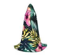 Tropical Summer Hawaiian Flower Palm Leaves Print Hooded Cape Adult Hooded Cosplay Cape Soft Oversized Hood Bow Accent Machine Washable
