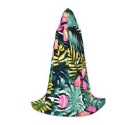 Tropical Summer Hawaiian Flower Palm Leaves Print Hooded Cloak For Men,Wizard Cape With Hood,Perfect For Halloween And Cosplay