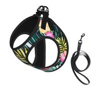 Tropical Summer Hawaiian Flower Palm Leaves Print Pet Leash Vest,Breathable Mesh Pet Harness, Reflective For Small Medium Dogs Safe Easy Walking