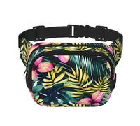 Tropical Summer Hawaiian Flower Palm Leaves Print Waist Pack Square Waist Bag Workout Hiking Running Travel Gym Pretty Zipper Fashion