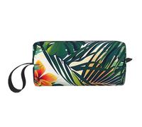 Tropical Summer Hawaiian Flower Palm Leaves Printed Travel Makeup Bag Portable Cosmetic Bag Makeup Case Toiletry Handbag Organiser for Women