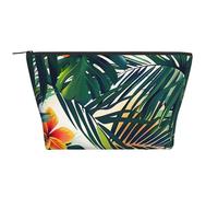 Tropical Summer Hawaiian Flower Palm Leaves Printed Travel Makeup Bag Trapeze Cosmetic Bag Makeup Case Toiletry Bag Organiser for Women