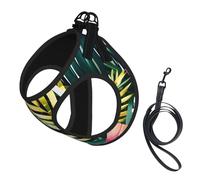 Tropical Summer Hawaiian Flower Palm Leaves printing Puppy Harness, Dog Harness and Leash Set, Soft Mesh Reflective Breathable Lightweight Vest-Style