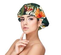 Tropical Summer Hawaiian Flower Palm Leaves Satin Bonnet Silk Bonnet, Hair Bonnet For Sleeping, Soft Double Layer Silk Sleeping Cap Hair Wrap For Women Natural Hair Curly Hair Braided Hair Long Hair