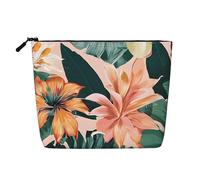 Tropical Summer Hawaiian Flower Palm Leaves Single Layer Linen Like Makeup Bag, Lightweight and Cute, Easy to Use