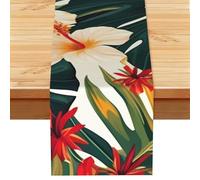 Tropical Summer Hawaiian Flower Palm Leaves Table Runner 13x72 Inch Cotton Linen Table Linen Washable Farmhouse Tablecloth Modern Abstract Art Kitchen Dinning Table Decoration for Home Party Decor