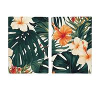 Tropical Summer Hawaiian Flower Palm Leaves Travel Passport Holder with Credit Card Slots And Boarding Pass Slot Passport Book Holder for Passports Credit Cards Boarding Passes