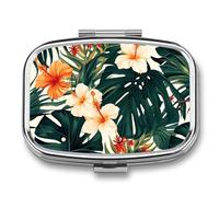 Tropical Summer Hawaiian Flower Palm Leaves Travel Pill Organizer A Daily Pill Box for Supplements 2 Compartment Pill Case Convenient for Carrying and Storing Medicines Box