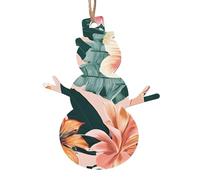 Tropical Summer Hawaiian Flower Palm Leaves Wooden Christmas Ornament Snowman Shape Personalized Hanging Ornament Pendant Decoration for Xmas Tree Holiday Party Home Farmhouse Decor 6 PCS