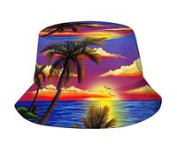 Tropical Summer Palm Tree Bucket Hat Summer Beach Sun Hat Packable Hawaii Fisherman Cap for Women Men Boys Girls, Palm Tree-0003, One Size